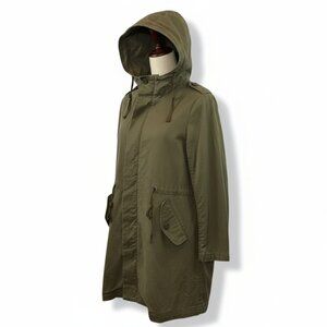 NWOT Minimalist Khaki A-Line Utility Jacket – Hooded Cotton Parka – Size XS - S